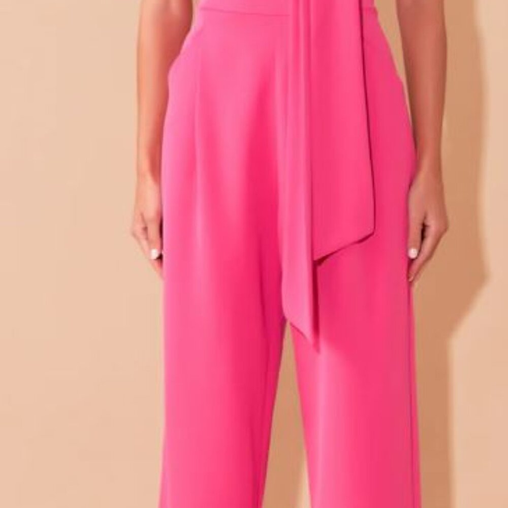 Endless Rose Womens Hot Pink Sleeveless Jumpsuit M Neck Tie Elegant